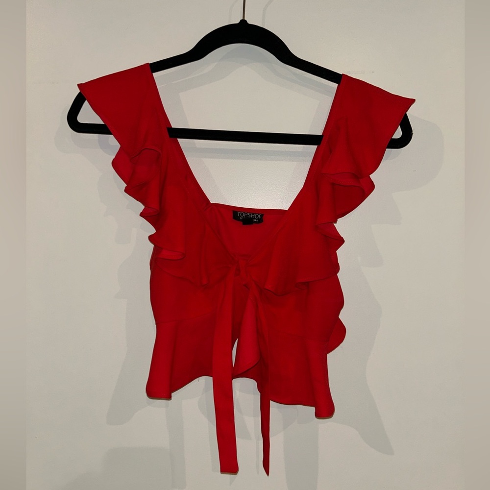 Topshop Red Ruffle Women's Top